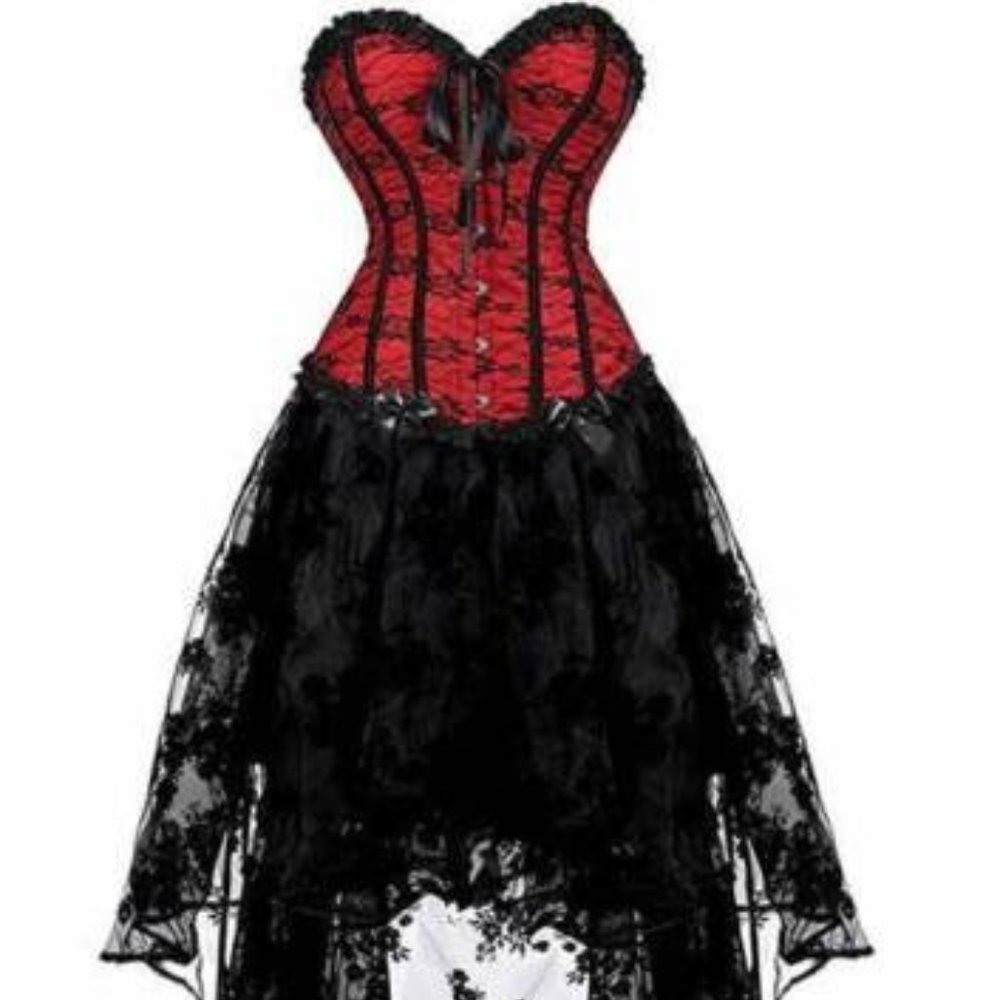Women Lace Trim Corset Dress Renaissance Cosplay Costumes Masquerade Dress